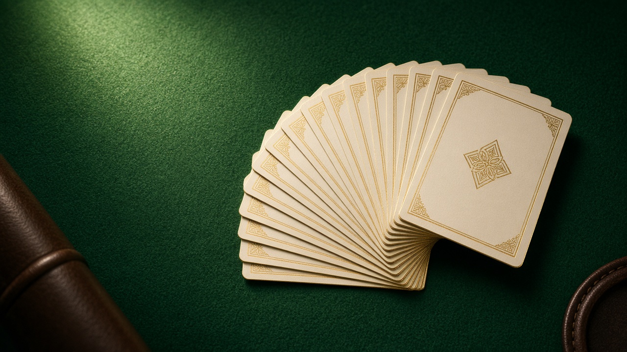 Gold-edged Ace of Success deck fanned across green felt